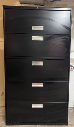 HON 5-Drawer Black Lateral File Cabinet with Keys