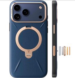 TORRAS Blue/Gold Leather Magnetic Wireless Charging  Case  Apple iPhone 17 Pro
