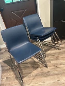 Blue Plastic Stacking Chairs with Chrome Sled Base - Set of 4