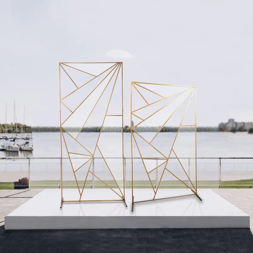 Set Of 2 Gold Metal Rectangular Geometric Wedding Backdrop Floor Stand,