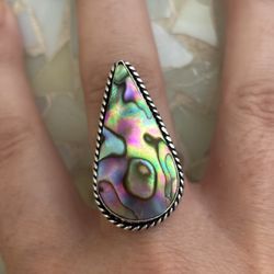 925 Sterling Silver Abalone Shell Ring 8