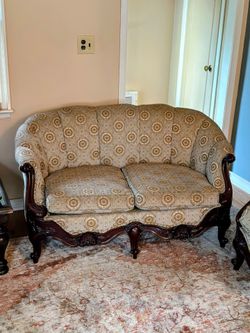Traditional Carved Wood three-seater Sofa
 & matching loveseat