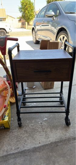Industrial Rolling Side Table with Drawer