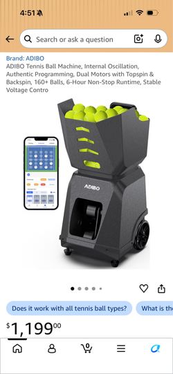ADIBO Tennis Ball Machine with tennis ball hopper and tennis balls