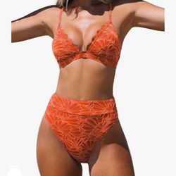 Cupshe Orange Floral Bikini Size L