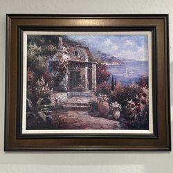 Mediterranean villa seascape framed art print