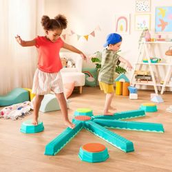 238】B. toys Battat Balancing Beams and Stepping Stones - 13 Pieces Tactile sensory patterns on each module for enhanced exploration