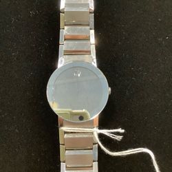 Movado Watch #84G14896 silver metal band & silver face
