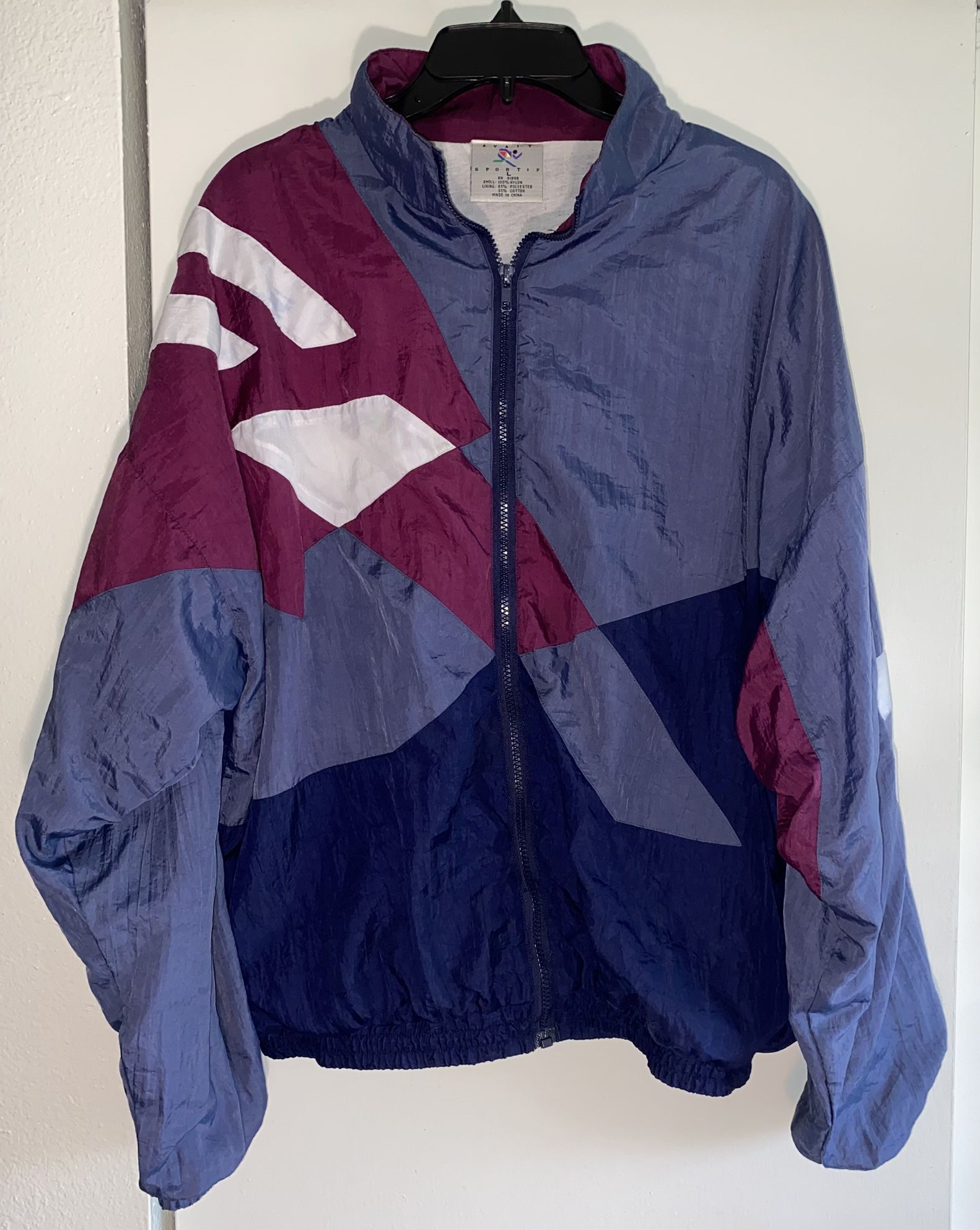 Retro AVIAT SPORTIF Purple, Blue, White Track Windbreaker Colorblock Nylon Sz L