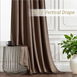 Brown velvet pleated curtains, 40 x 108 inches