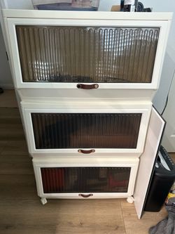 3-Tier Storage Cabinet with Tinted Flip Doors