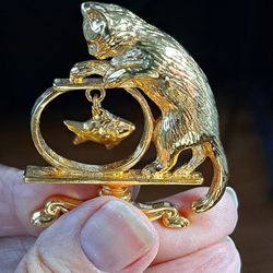 Vintage Cat And Fish Brooch