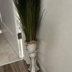 10” Ceramic Candle Holder With 4” Pot Of 18” Tall Grasses