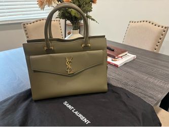 Ysl Khaki Uptown Medium Clutch Bag