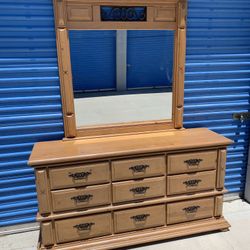 Dresser Pine Wood With Mirror 