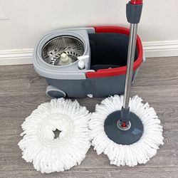 Brand New $25 Spin Mop Bucket Floor Cleaning System With Wheels Include 2 Microfiber Replacement Head 