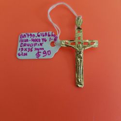 14k Yellow Gold Crucifix 35x19mm Size
