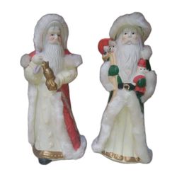 Vintage K's Collection Old World 2 Porcelain Santa Figurine Faux Fur  7 1/2"