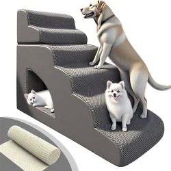 6 Steps High Density Foam Pet Stairs (Max 60 lbs) with Washable Cover, Non-Slip Dog Stairs Ramp
