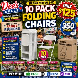 10 PACK COMMERCIAL FOLDING CHAIRS BRAND NEW $125