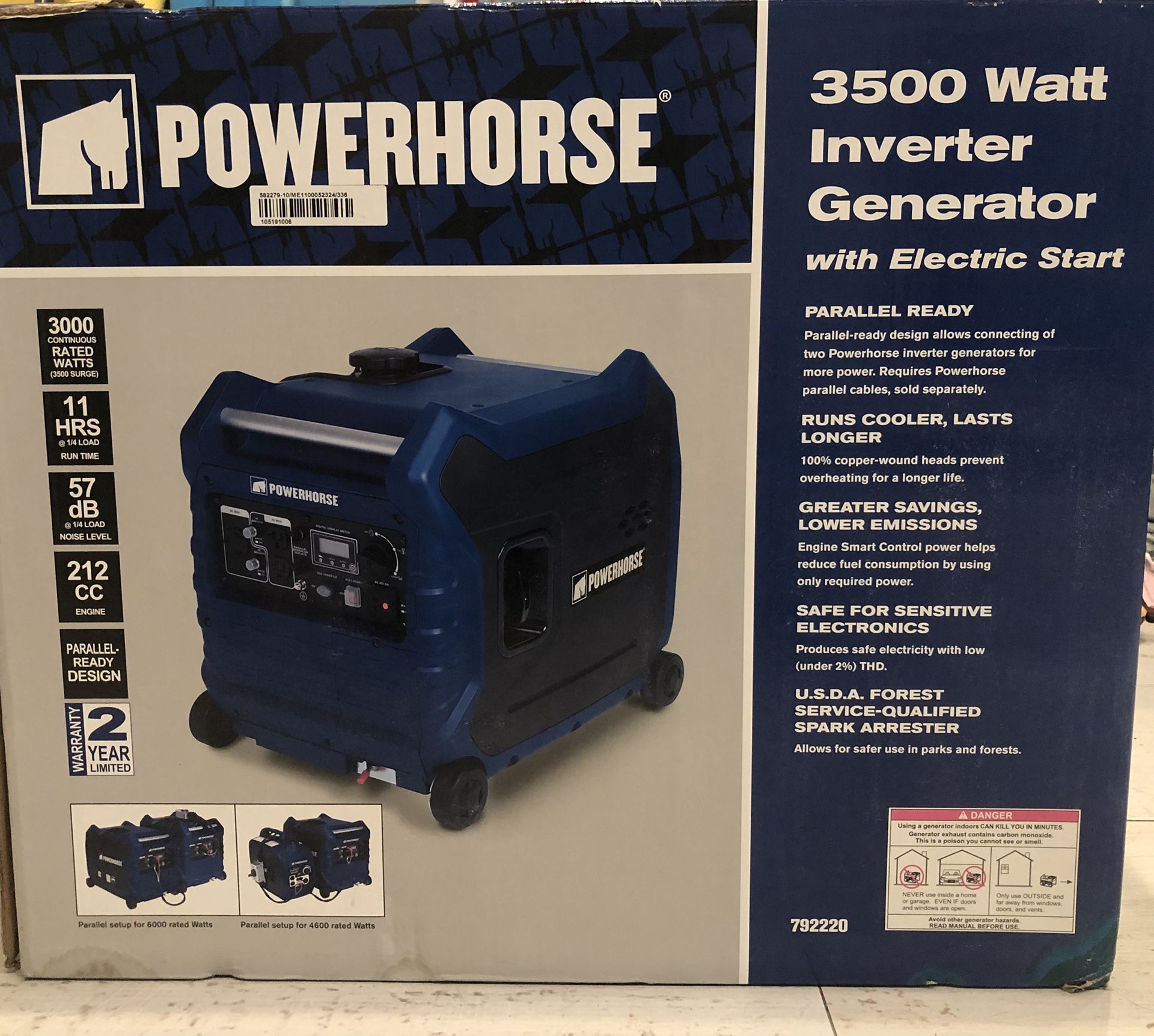 BRAND NEW POWERHORSE 3500 WATT INVERTER GENERATOR WITH ELECTRIC START! 0.00 HOURS!!
