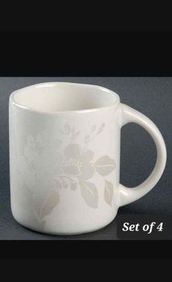 222 fifth Plum Blossom Platinum Coffee Tea Mugs Cups Set of 4