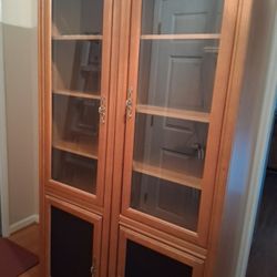 Oak End Lighted  Curio Cabinet  Can Be Used Separate Or Together 