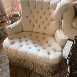 Two light Beige/Gold Cushioned Accent Chairs