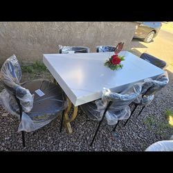 Tribesigns Dining Set With 6 Sherpa/Teddy Boucle Chairs🌱