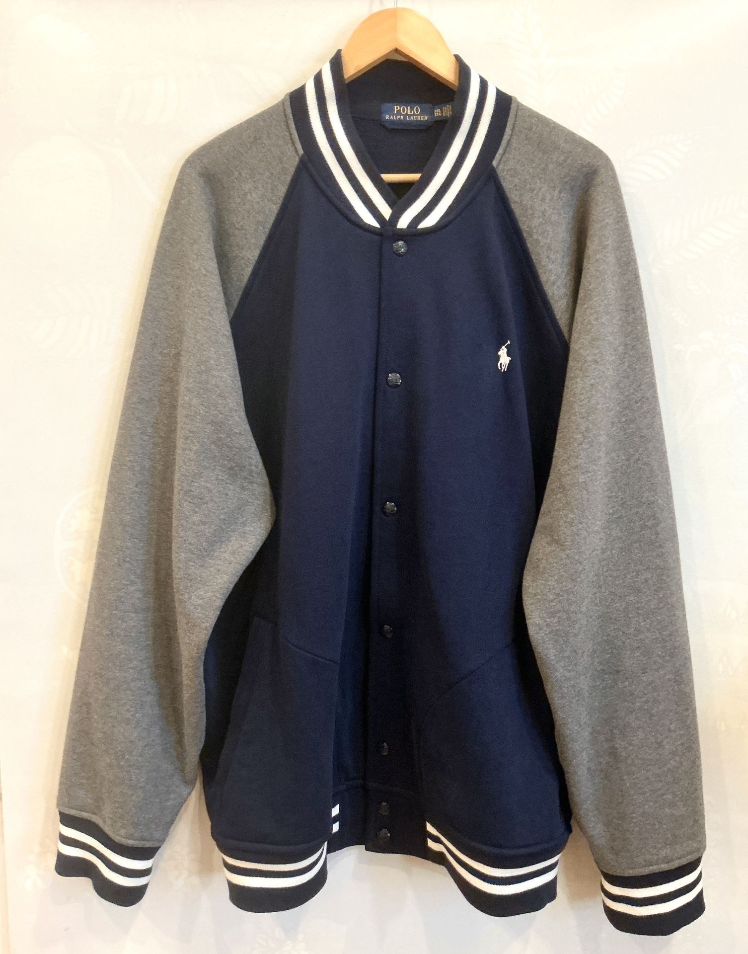 Polo Ralph Lauren Baseball Varsity Jacket Fleece Navy Gray White Big & Tall XXL