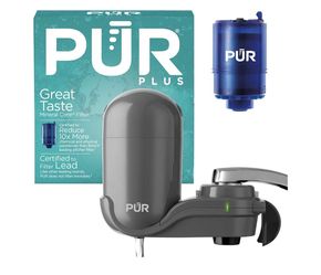 PUR Plus Faucet-Mount Water Filtration System, Model FM2500V, Lead-Reducing Filter, Grey