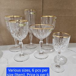 Cut Lead Crystal Wine Glasses, Gold Rimmed, 