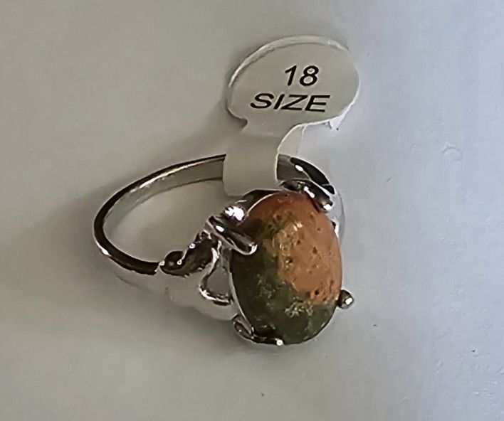 RARE UNAKITE POLISHED CABECHON NEW SIZE 8 STAINLESS FOREVER WEAR RING