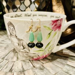 Jade And Black Onyx Earrings 