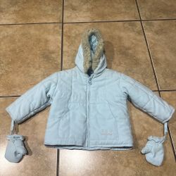 London Fog Baby Puffer Jacket with Mittens /12 months