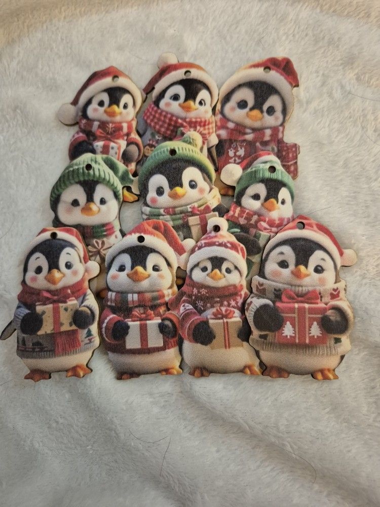 Penguin Xmas Tree Ornaments, Set Of 10
