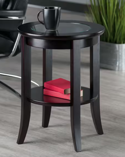 Espresso Glass Top End Table