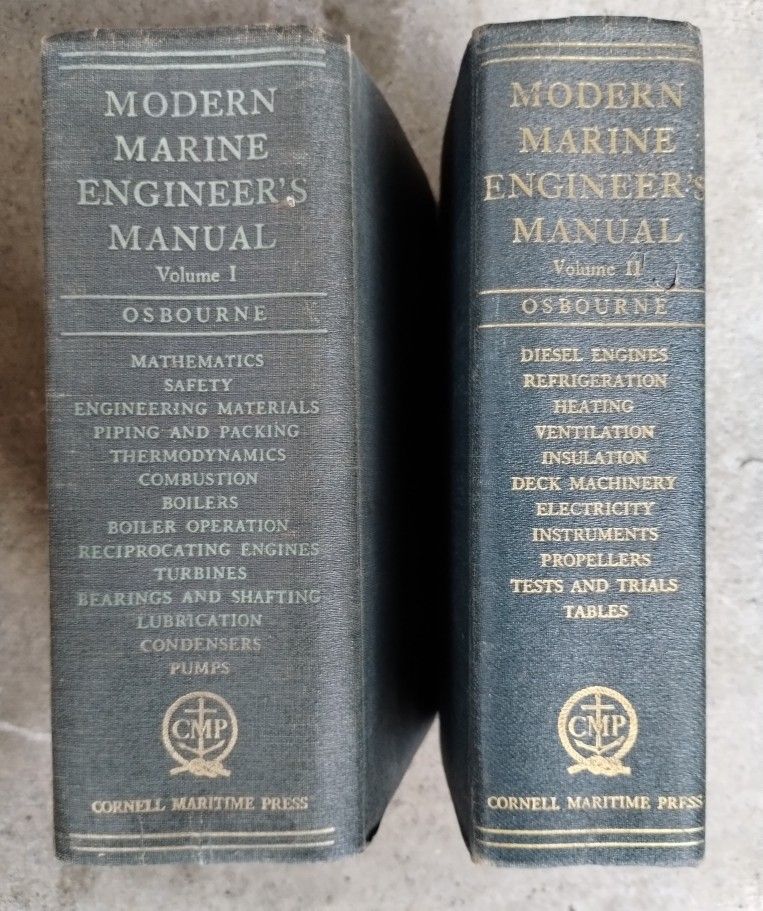 Antique 1940's Modern Marine Engineer's Manual Volumes I and II, hardcover, Cornell Maritime Press