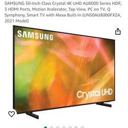 Brand new SAMSUNG 50-Inch Class Crystal 4K UHD AU8000 Series HDR, 3 HDMI Ports, Motion Xcelerator, Tap View, PC on TV, Q Symphony, Smart TV with Alexa