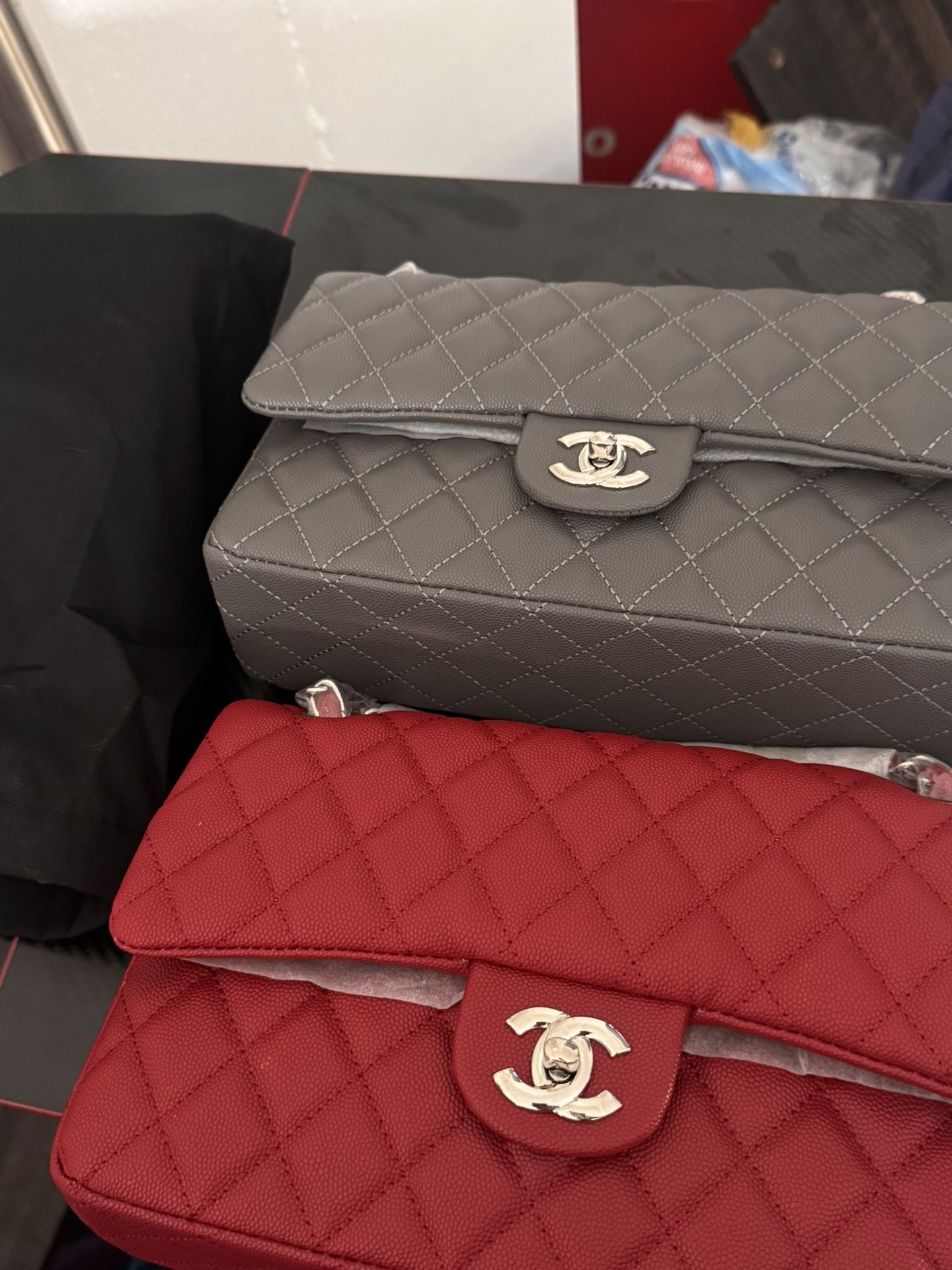 Red Chanel Bag And Grey Chanel Bag