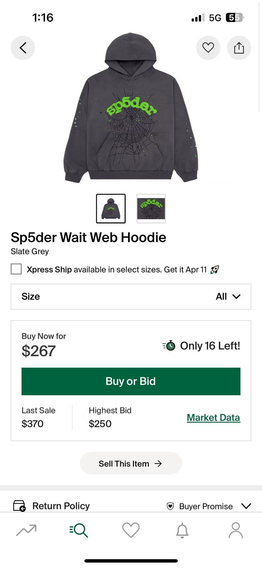 brand new sp5der hoodie no tags but never used and size large