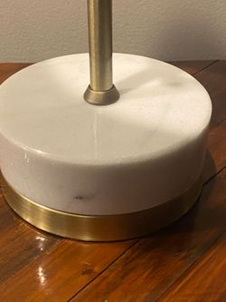 Modern Table Lamp With The Heavy White Marble Base and Matte Gold Finish Accent White Lampshade H24"