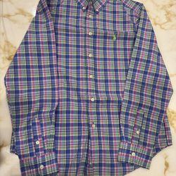 Ralph Lauren Boys Long-Sleeve Button-Down Plaid Shirt – Size L (14–16)