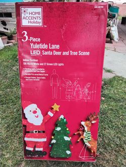 NEW Christmas 3-Piece LED Santa Deer Tree Scene