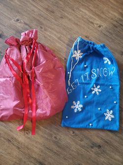 2 Large Reusable Fabric Gift Bags - Christmas