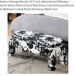 Upholstered Ottoman Velvet Cow Print Storage Bench 