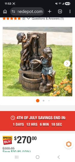 Boy and Girl Sculptural Outdoor Fountain