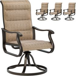 Patio Swivel Chairs Set of 4, Outdoor Dining Chairs High Back with Padded All Weather Breathable Textilene, Metal Rocking Frame for Backyard Lawn Gard