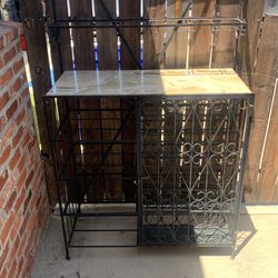 Self Standing Bar With Win Rack Glass Shelves Marble Top