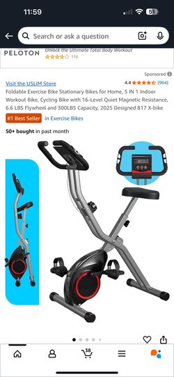 Foldable Exercise Bike Stationary Bikes for Home, 5 IN 1 Indoor Workout Bike, Cycling Bike with 16-Level Quiet Magnetic Resistance, 6.6 LBS Flywheel a